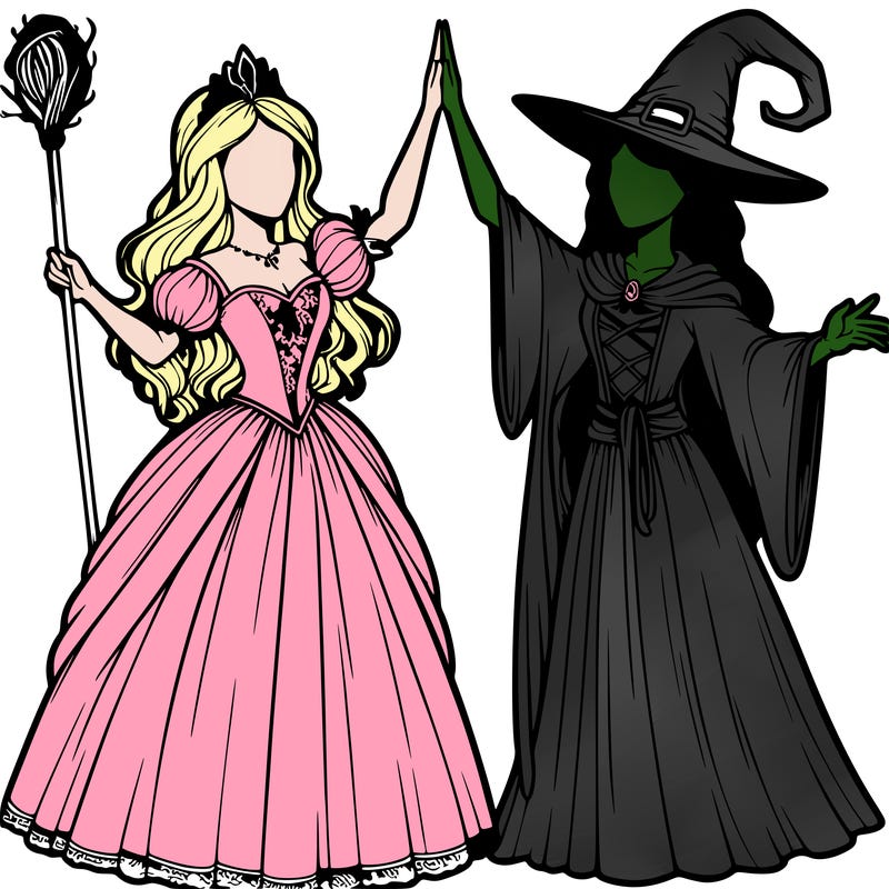detailed realistic split of a princess and a witch
