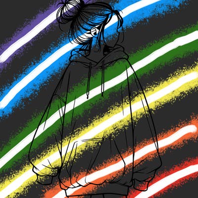 realistic girl with a oversized sweatshirt on and a bun