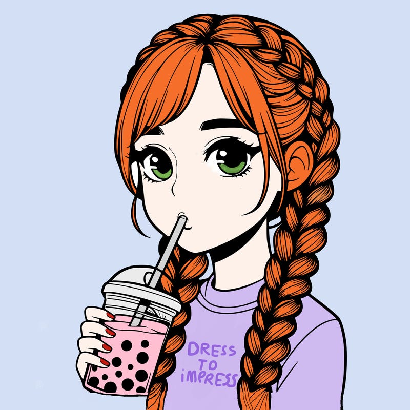 realistic girl with braided hair drinking boba