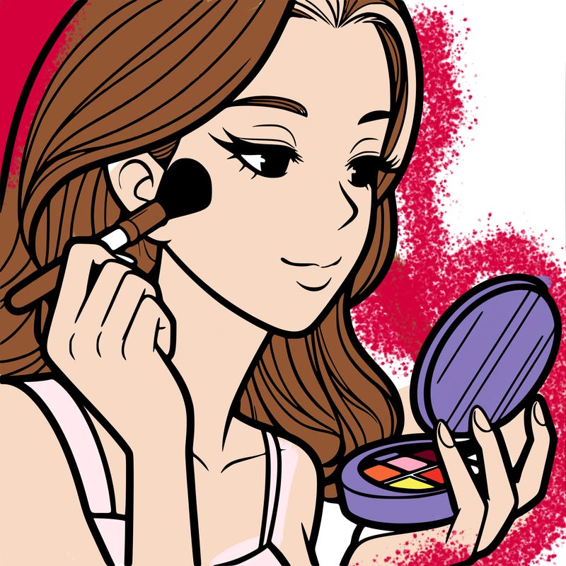 little girl putting on makeup