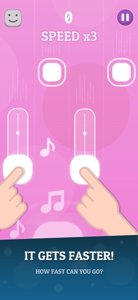 KPOP Tiles 2026 - 속도 증가 챌린지가 있는 분홍색 배경의 피아노 타일 게임 플레이