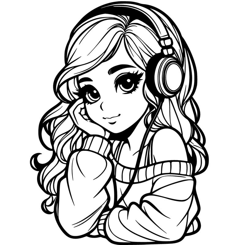 realistic girl listent to the music