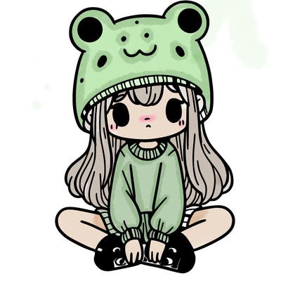 a girl wearing a frog hat and some frog socks