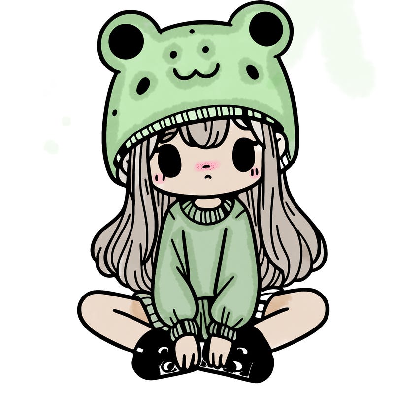 a girl wearing a frog hat and some frog socks
