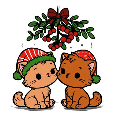 christmas kittens under mistletoe