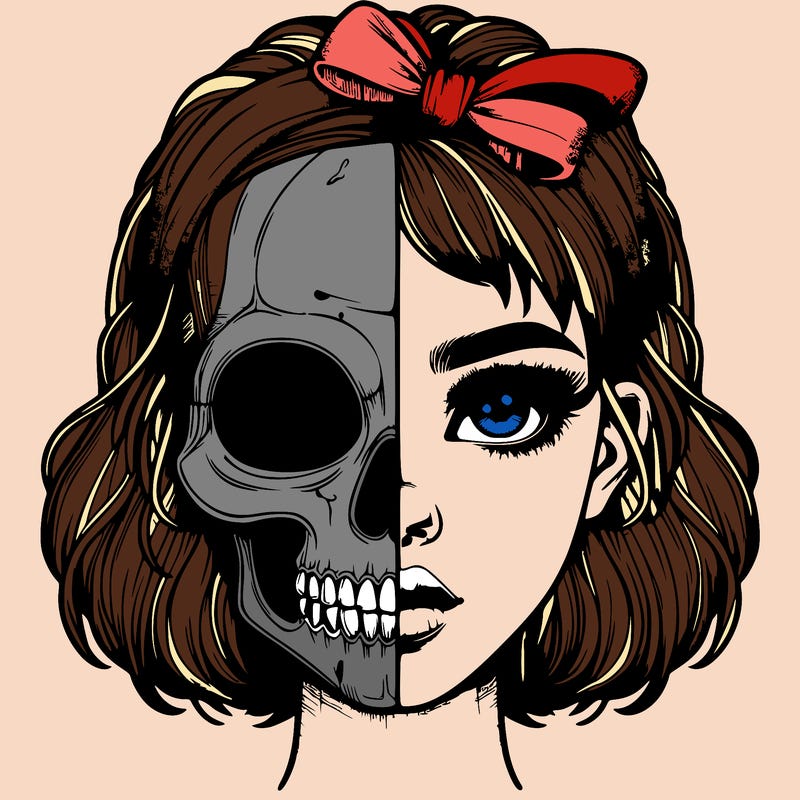 realistic girl with half skull mask