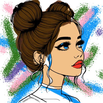 realistic girl with buns on the top of her head