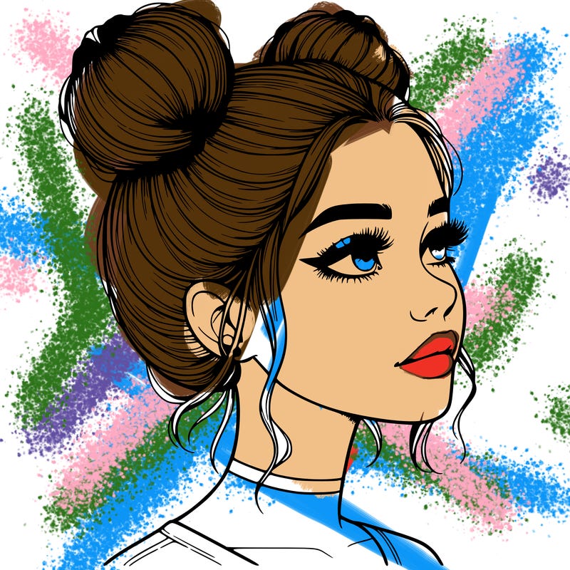 realistic girl with buns on the top of her head