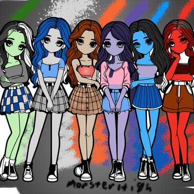 a group of girls realistic