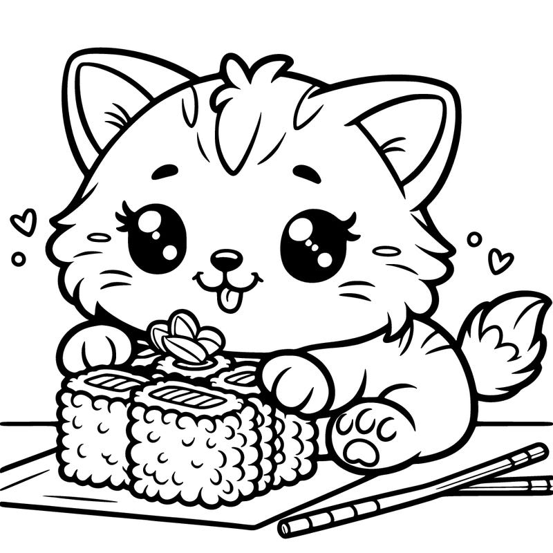 kitten playing with sushi