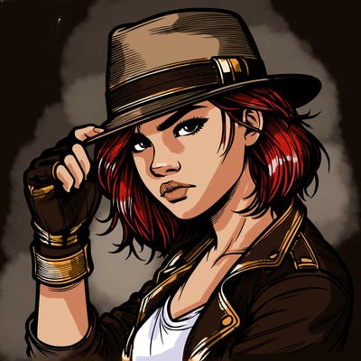 realistic tough girl with hat