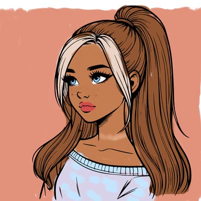 realistic girl with a high ponytail