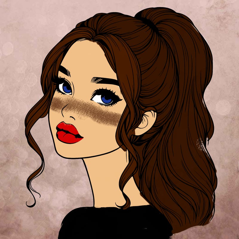 realistic girl with a ponytail on her hair and lips