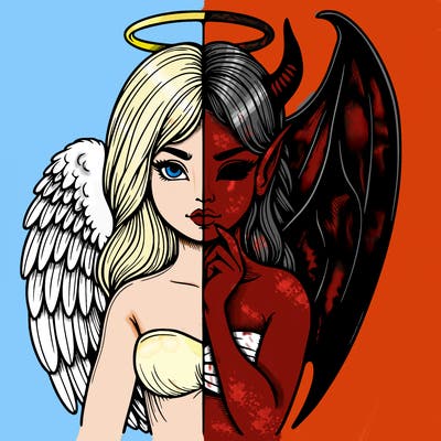 realistic angel half demon