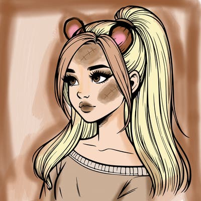 realistic girl with a high ponytail