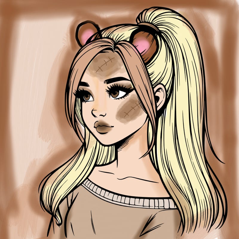 realistic girl with a high ponytail