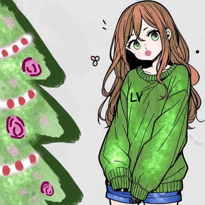 manga teen girl  in a sweater and baggy pants