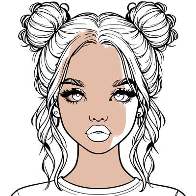 realistic girl with two buns in hair and lips