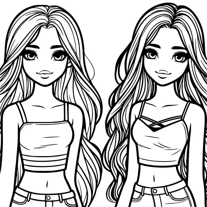 teenage girls with really long hair and wearing crop tops