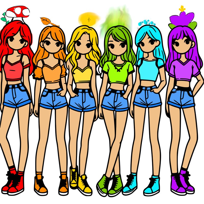 a group of girls wearing crop tops and shorts