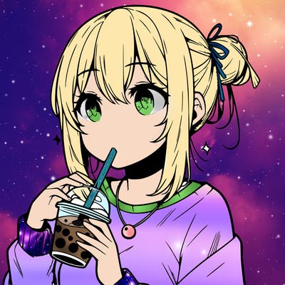 manga character drinking boba