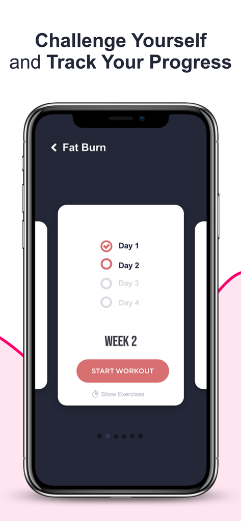 Demic: Weight Loss Workouts - Demic app interface showing a weekly fat burn workout challenge and daily progress tracking