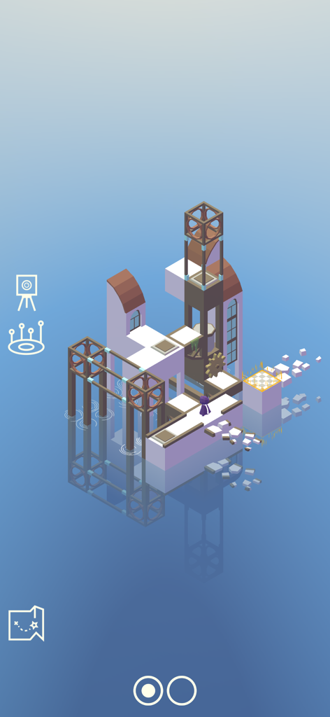 Chronescher - Isometrisches Escherpunk-Rätsellevel mit architektonischen Strukturen und Wasserreflexionen in Chronescher