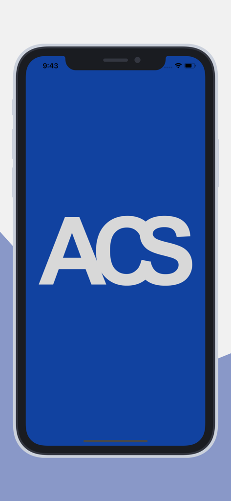 USA constitution App - Loading screen of the USA Constitution app featuring the ACS acronym on a blue background