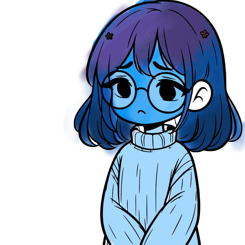 sad girl with glasses in a sweater
