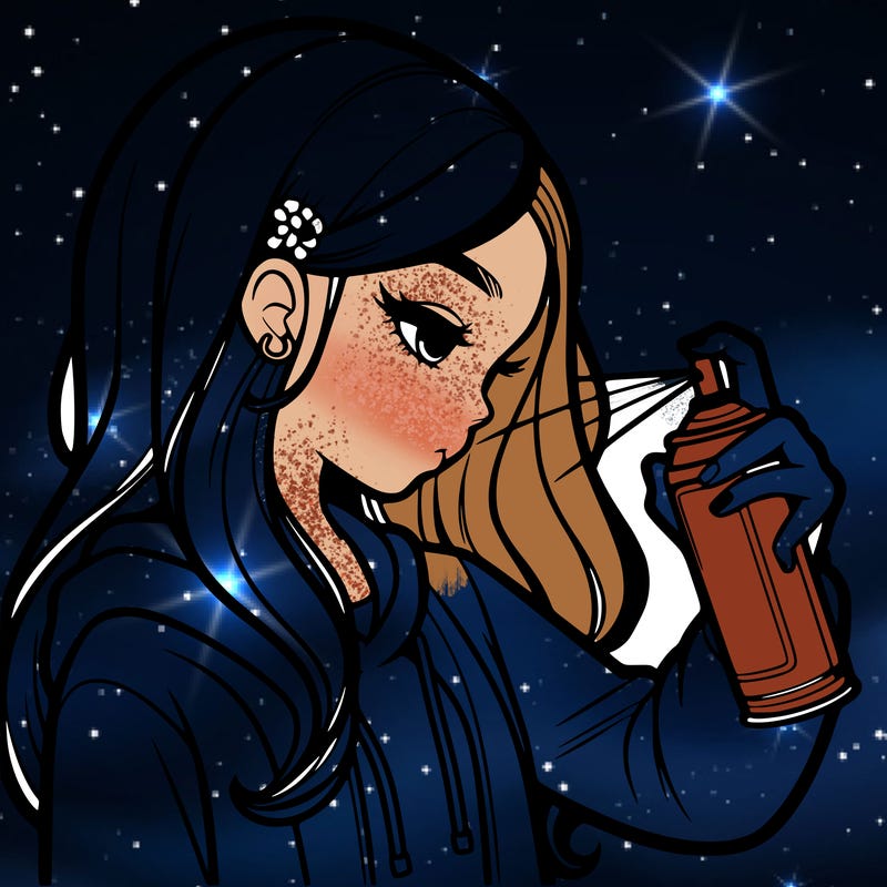 a realistic girl spray painting