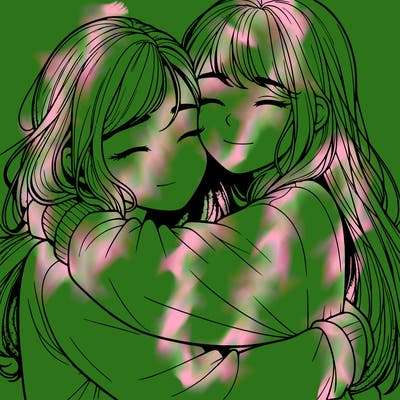 realistic two girls hugging