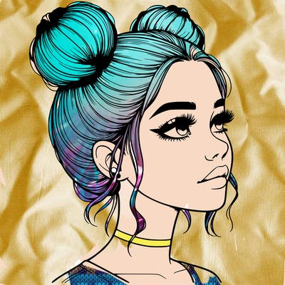 realistic girl with buns on the top of her head