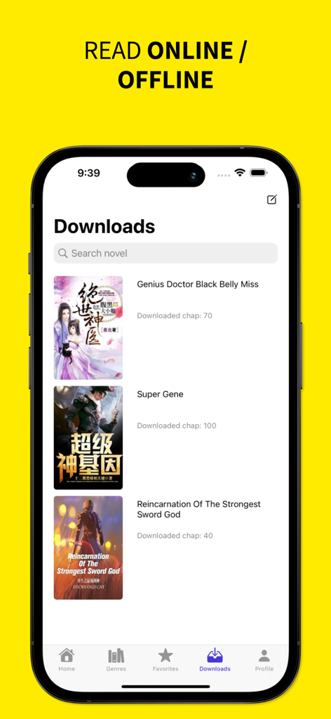 NovelFull - Top Novel Reader - NovelFull app downloads screen showing light novels available for offline reading