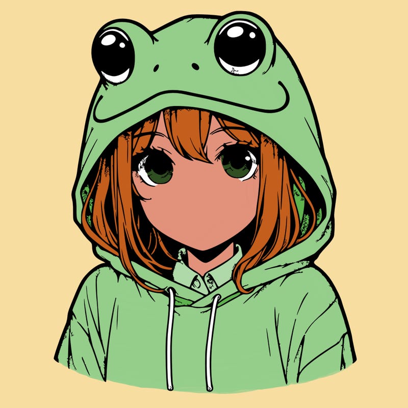 realistic girl with frog head hoodie