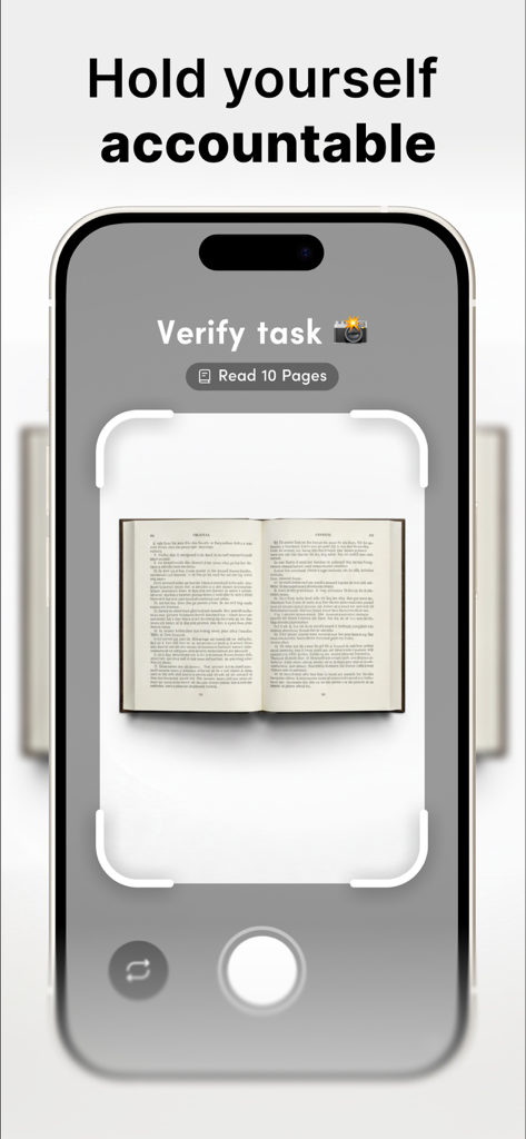 Ignite - Become Disciplined - Interfaz de la aplicación Ignite que muestra la función de verificación fotográfica para una tarea de lectura.