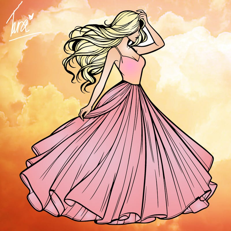 realistic woman with dress flowing in the wind