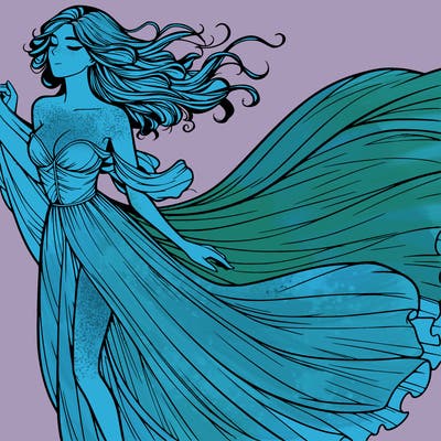 realistic woman in dress flowing the the wind