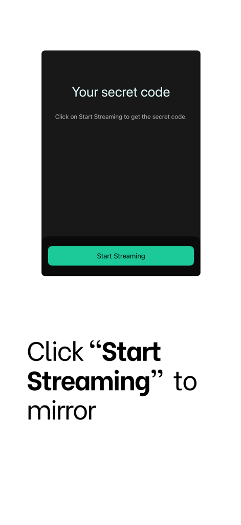Spatial Phone : Mirror - A screen in the Spatial Phone Mirror app displaying a large green Start Streaming button to begin mirroring the phone to a VR headset.