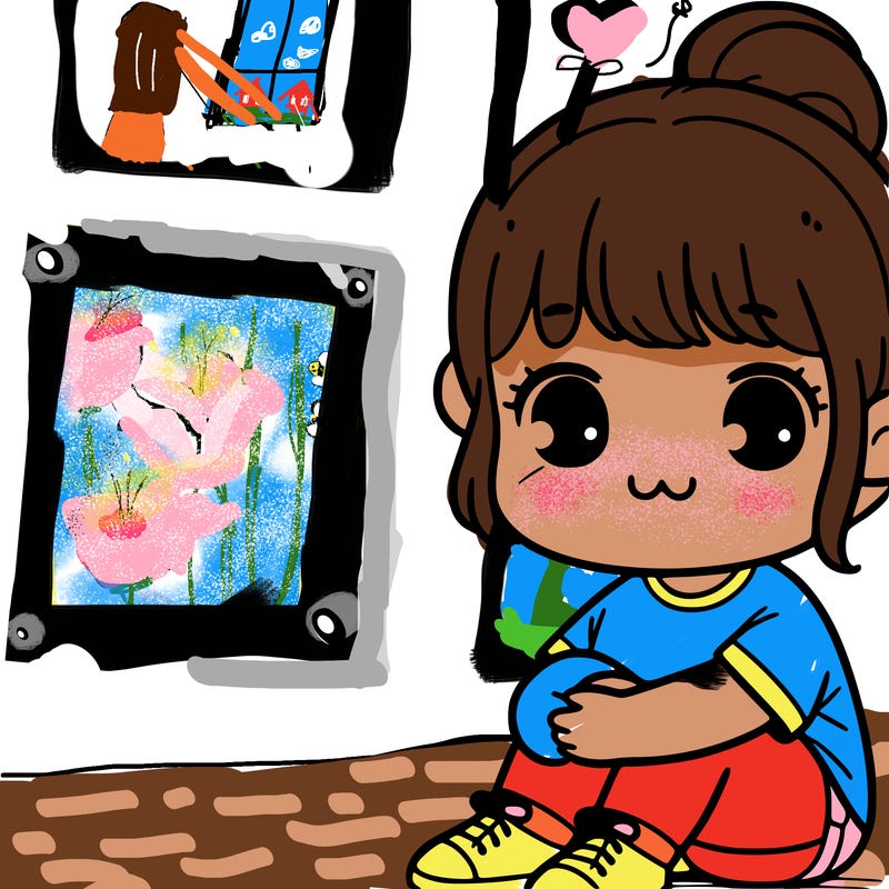 a cute girl sitting down with a blank background