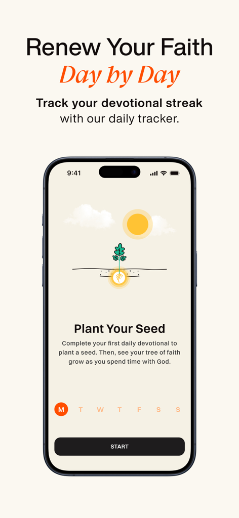 A screen from the Glorify app showing a devotional habit tracker with a plant growth metaphor to represent spiritual progress.
