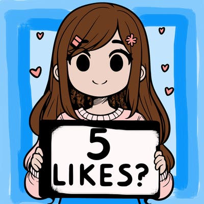 girl holding a sign that says 5 likes?