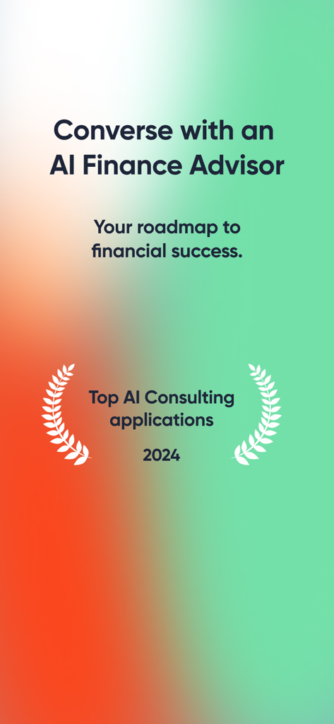 AI Finance Advisor - Écran d'introduction de l'application Conseiller Financier IA mettant en avant son statut d'application de conseil IA de premier plan en 2024.