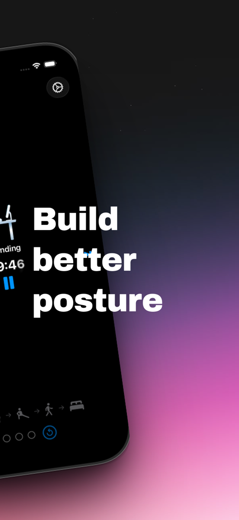 Standly | Standing desk timer - Standly app screen displaying the slogan Build better posture on a dark purple gradient background