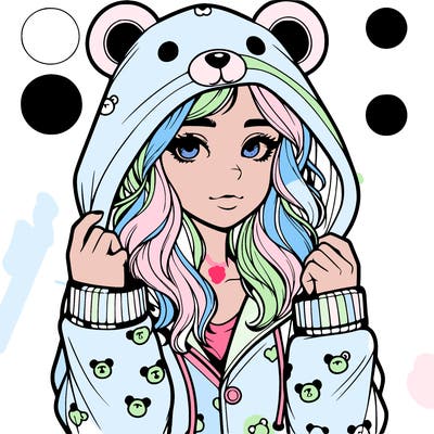 realistic girl in a animal pjs hoodie