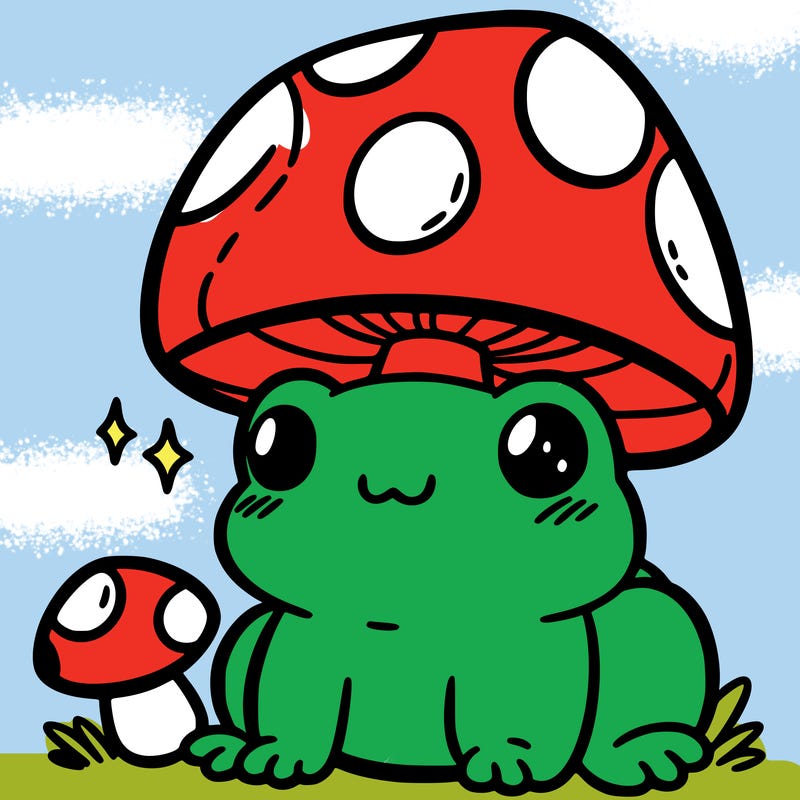 a cute frog with a mushroom hat
