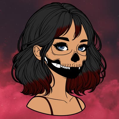 realistic girl with skull