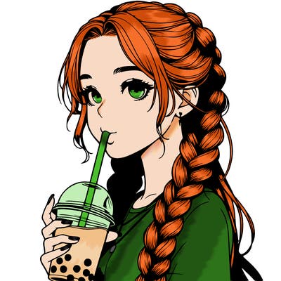realistic girl with braided hair drinking boba