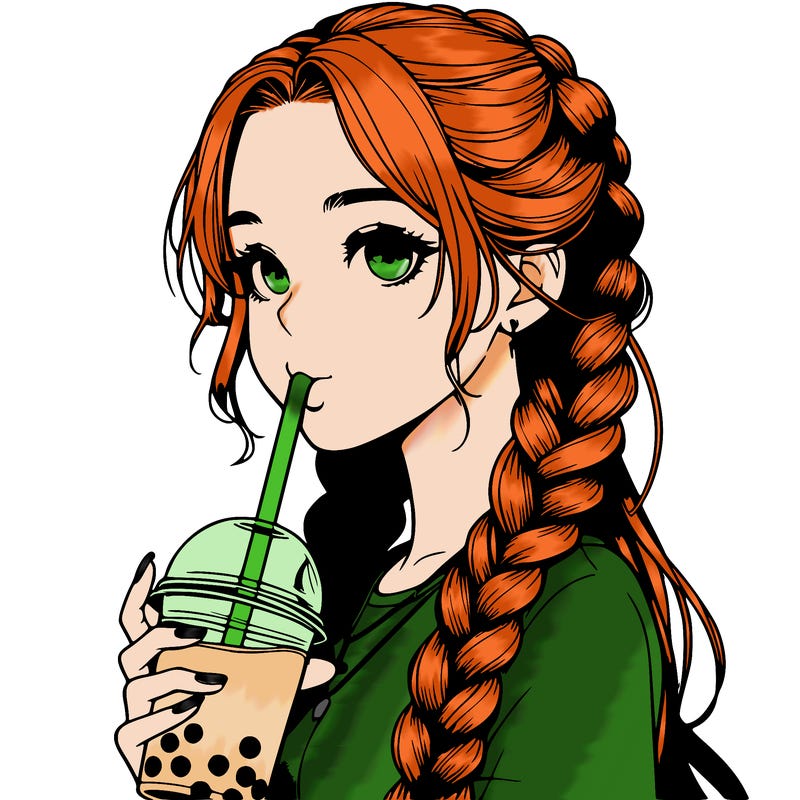 realistic girl with braided hair drinking boba