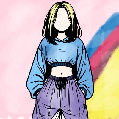 realistic girl faceless with baggy pants and a crop top