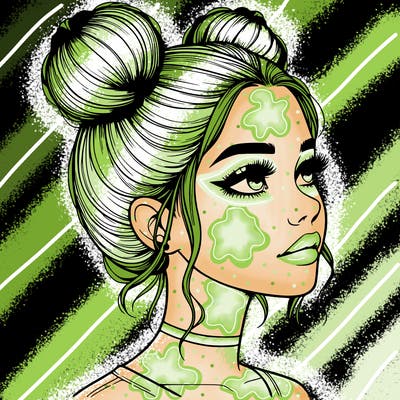 realistic girl with buns on the top of her head